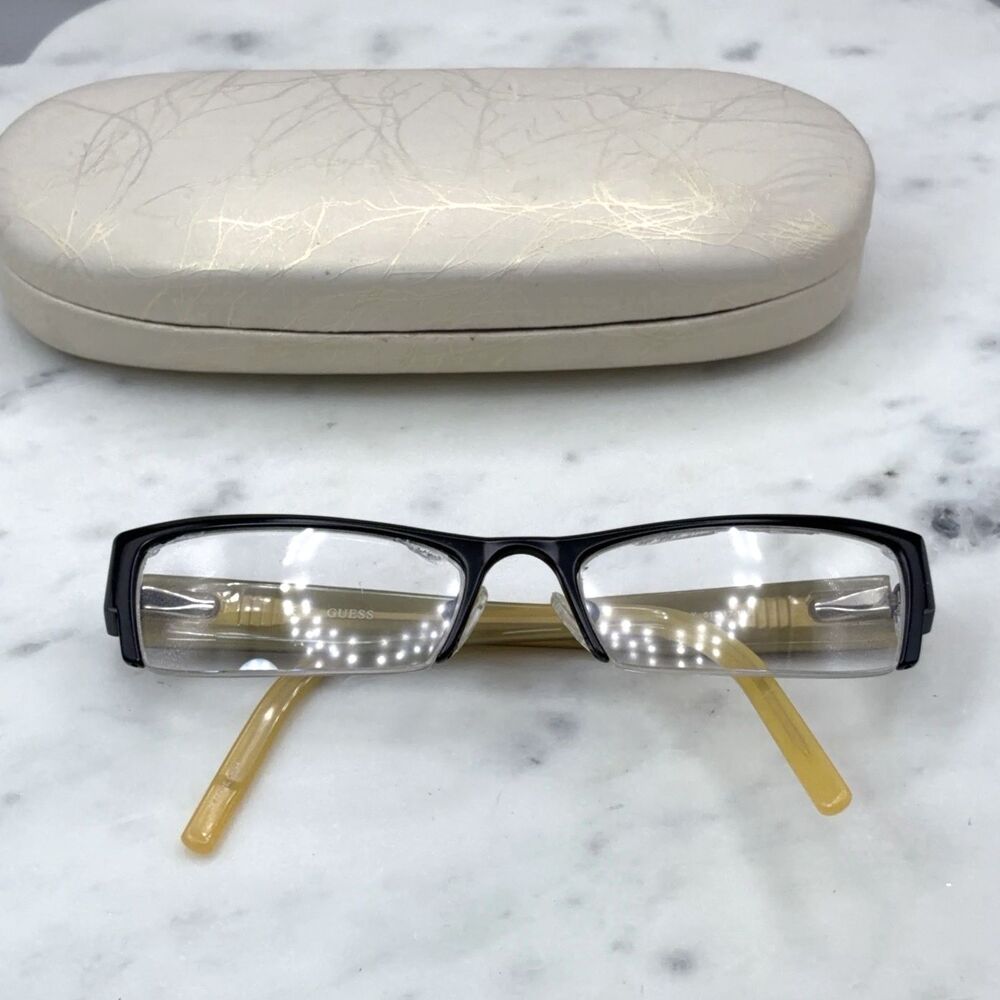 Guess GU 1416 BLK Black Half Rim Rectangle Eyeglasses Frames Only 51-17-135 RARE
